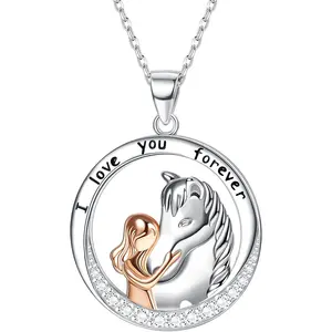 FINREZIO 1 Pc Horse Necklace for Round Pendant Necklace Girls with Horse Gifts for Women Horse Lovers Jewellery with I Love You Forever Charm gifts girlfriend chains vintage jewelry chains for men anniversary gifts for her y2k accessories necklace stack