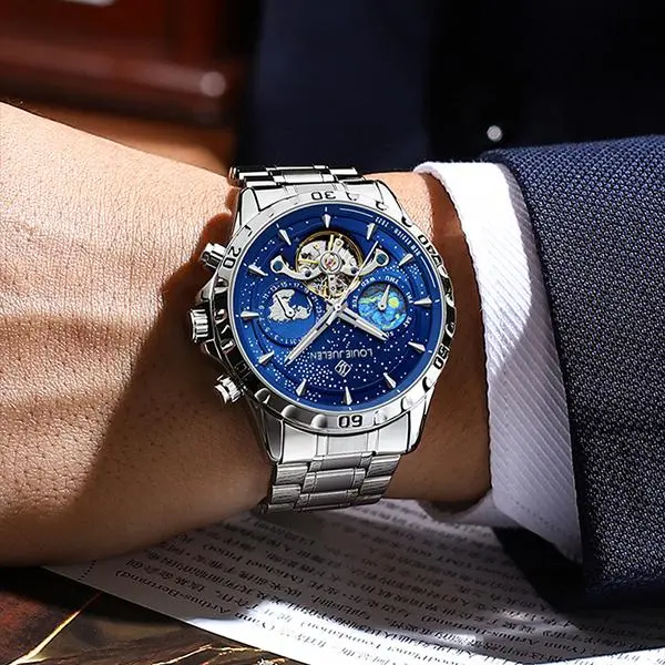 Men's Casual Analog Watch - 42mm Mechanical Circular Shape Chronograph with Ultra-Clear Luminous Display for Dark Environments, 30M-50M Water Resistance, 3-Year Durability