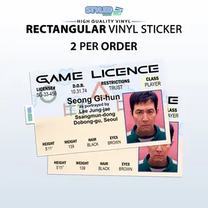 Squid games id cards rectangular vinyl sticker