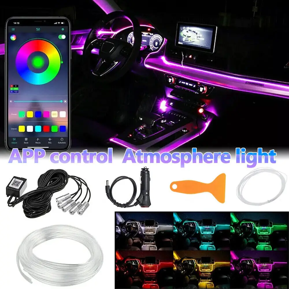 6M Car RGB Interior Ambient LED Strip Light, 5 in 1 RGB 16 Million Colors Ambient Lighting Kit, APP Music Control Inside Car Lighting Accessories