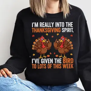 Funny Thanksgiving Turkey Sweatshirt, Giving the Bird Hoodie, Holiday Graphic T-Shirt for Men and Women