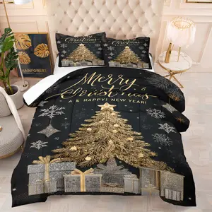 2/3 Piece Christmas Themed Printed Comforter Set, Christmas Tree Gift Cover Bedding Set, Simple, Fashionable, Soft and Comfortable, Christmas Carnival and Happy New Year, Including 1 Quilt and 1/2 Pillowcase