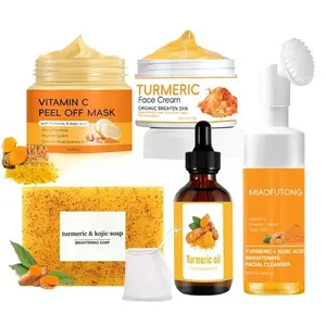 Turmeric Soap & Face Cream & Mousse cleanser &Oil& Vitamin C Peel Off Mask, Turmeric Glow Set ,Deep Cleansing &Nourishing Skin for Women & Men All Skin Types,Christmas&Festival Gift