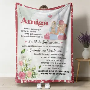 Para Mi Amiga Flannel Throw Blanket, Eiffel Tower BFF Spanish Quote Soft Cozy Warm Blanket, Gift for Best Friend Her, Nap Blanket for Bedroom Living Room Sofa, Birthday Friendship, Unidas Por El Corazón Home Decor