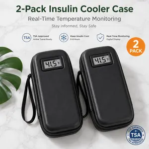 [2-Pack] Insulin Cooler Travel Case with LCD Temp Display - TSA Approved Medicine Storage Bag with 4 Ice Packs & Diabetes Meal Guide - Home Organization & Travel Essential