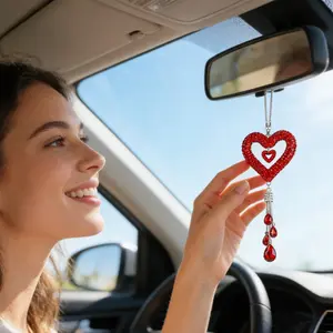 Full Rhinestone Heart Pendant Car Hanging Ornament, Crystal Teardrop Rearview Mirror Charm, Car Interior Decoration, Multiple Colors Available, Car Accessory, Car Decorations