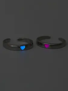 Fluorescent Heart Ring, Simple Cute Night Light Adjustable Couple Rings, Perfect for Daily Wear, Matching Rings for Couples and Siblings