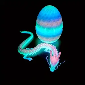 Glow-in-the-Dark 3D Dragon Egg & Rainbow Dragon Figure with Moving Tail - UV-Activated Night, Self-Lit Plastic & Collectors, Day & Night, -Standing Home/Office Decor (No /)