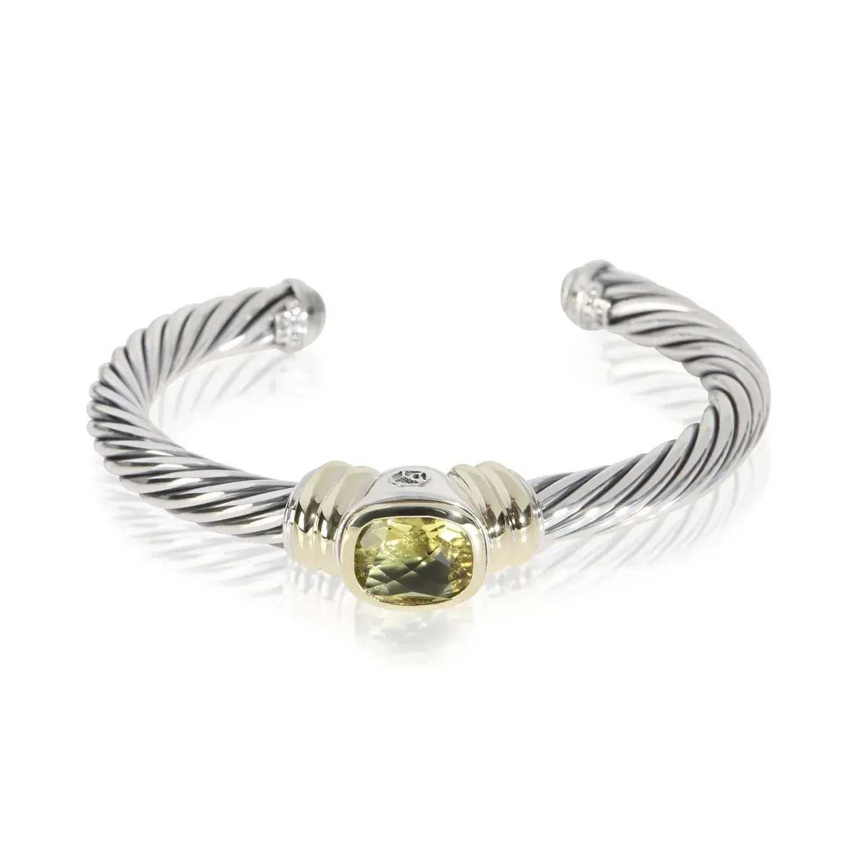 Pre-owned NY156484 David Yurman Yellow Gold And Sterling Silver Peridot Noblesse Bracelet