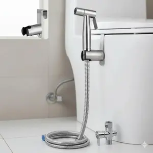 Handheld Stainless Steel Bidet Sprayer with Pressure Control - Brushed Nickel Finish, Easy Installation, US Standard 7/8" Toilet Fit, 1/2" Valve Thread for Personal Freshness, Toilet Cleaning
