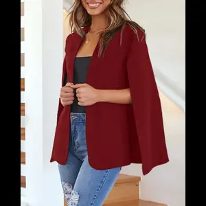 Womens Cape Blazer Split Sleeve Open Front Casual Jacket Coat Workwear Padded Shawl