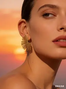 Women's Vintage Fan Leaf Shape Earrings, Stainless Steel, Temperament Big Earrings, Simple Party Jewelry Gift, Elegant Accessory