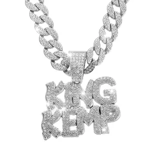Gold Silver Plated Hip Ho Rapper Pendant Chain Necklace Iced Out Diamond KING KEMP 18 Inch Cuban Link Chain Silver Plated Bling Hip Hop Necklace Miami Diamond Pendant Necklace,Iced Out Hip Hop Jewelry Gift for Men & Women