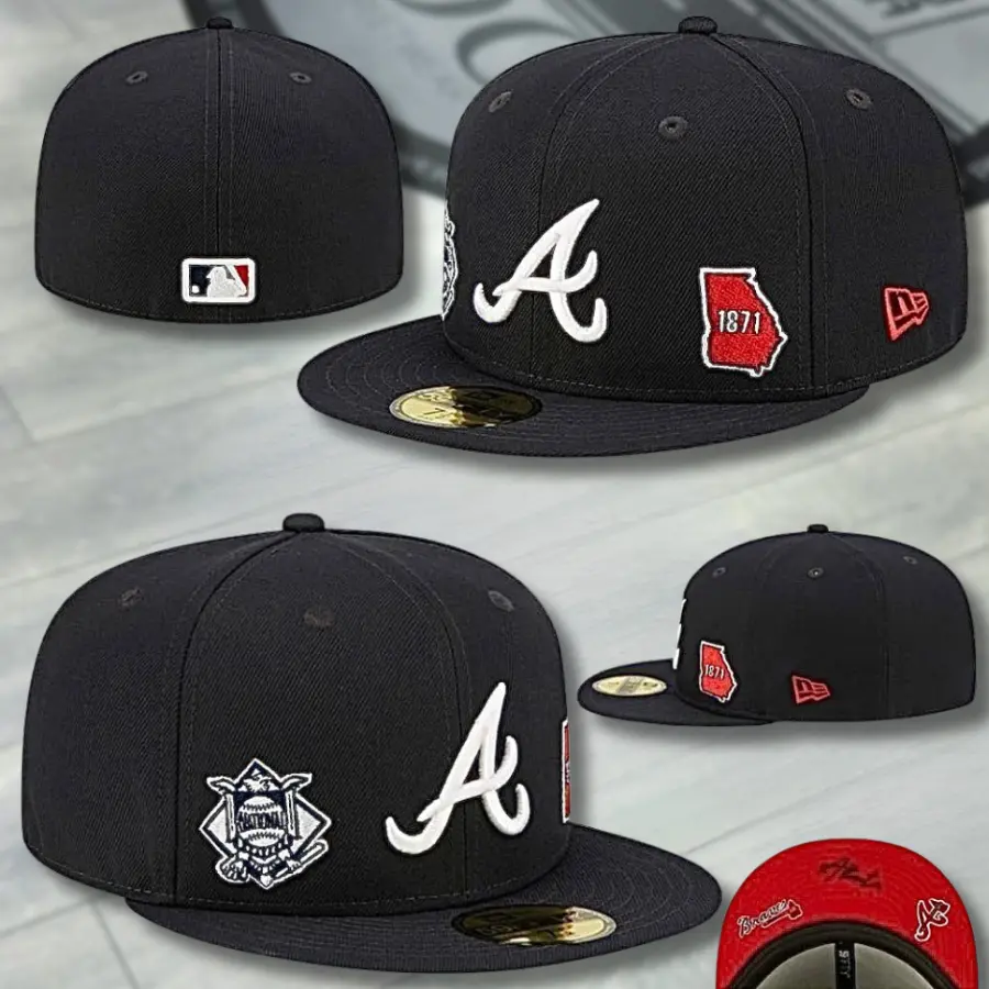 New Era 59FIFTY Atlanta Braves Fitted Baseball Cap – Men's Flat Bill Hat with "A" Logo, Red Undervisor & MLB Streetwear Headwear