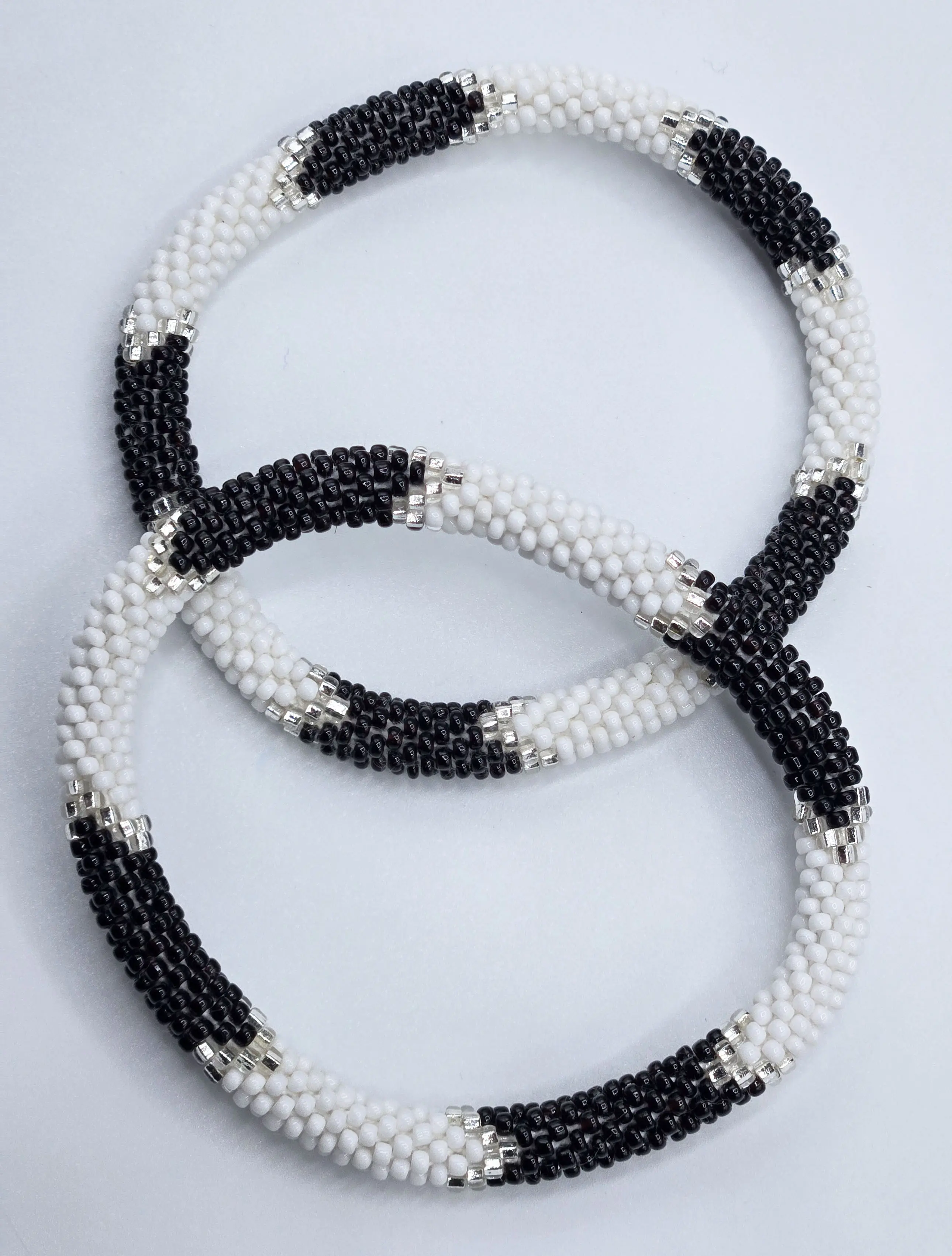 Set of 2 Handmade Nepal Czech Glass Seed-Bead Crochet Bracelets Boho Chic Roll-On Bangles One-Size Fits Most Women's Fashion Jewelry Boho Hippie Beaded Bracelet Bangles Artisan-Made Accessories