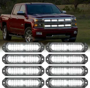 Nilight 8PCS 12-LED White Strobe Light Module, 12V-24V DC Ultra Slim Surface Mount Work Light with Sync Mode & Simple Wiring for Cars, Trucks