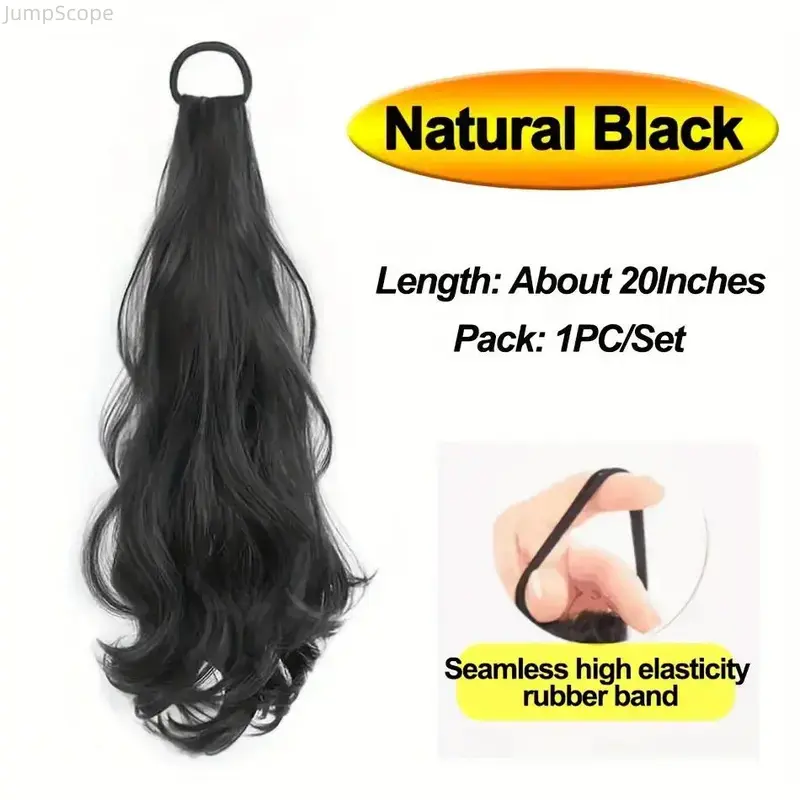 Synthetic Ponytail Hairpieces - 20 in Wavy Heat-Resistant Seamless with Elastic Band Ponytails, Secure Fit Natural-Look Indoor Recreation Accessory for Daily Use/Parties