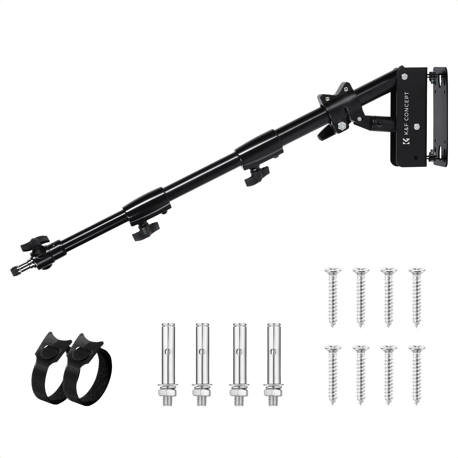 K&F CONCEPT Wall Mount Boom Arm Bracket - Full Metal Compact Triangle Stand, 20-39in Adjustable Length, 180° Rotation, 20lbs Heavy Duty, Universal 1/4''&3/8'' Mount for Camera, Ring Light, Cable-Ready Equipment, Audio & Video Accessories