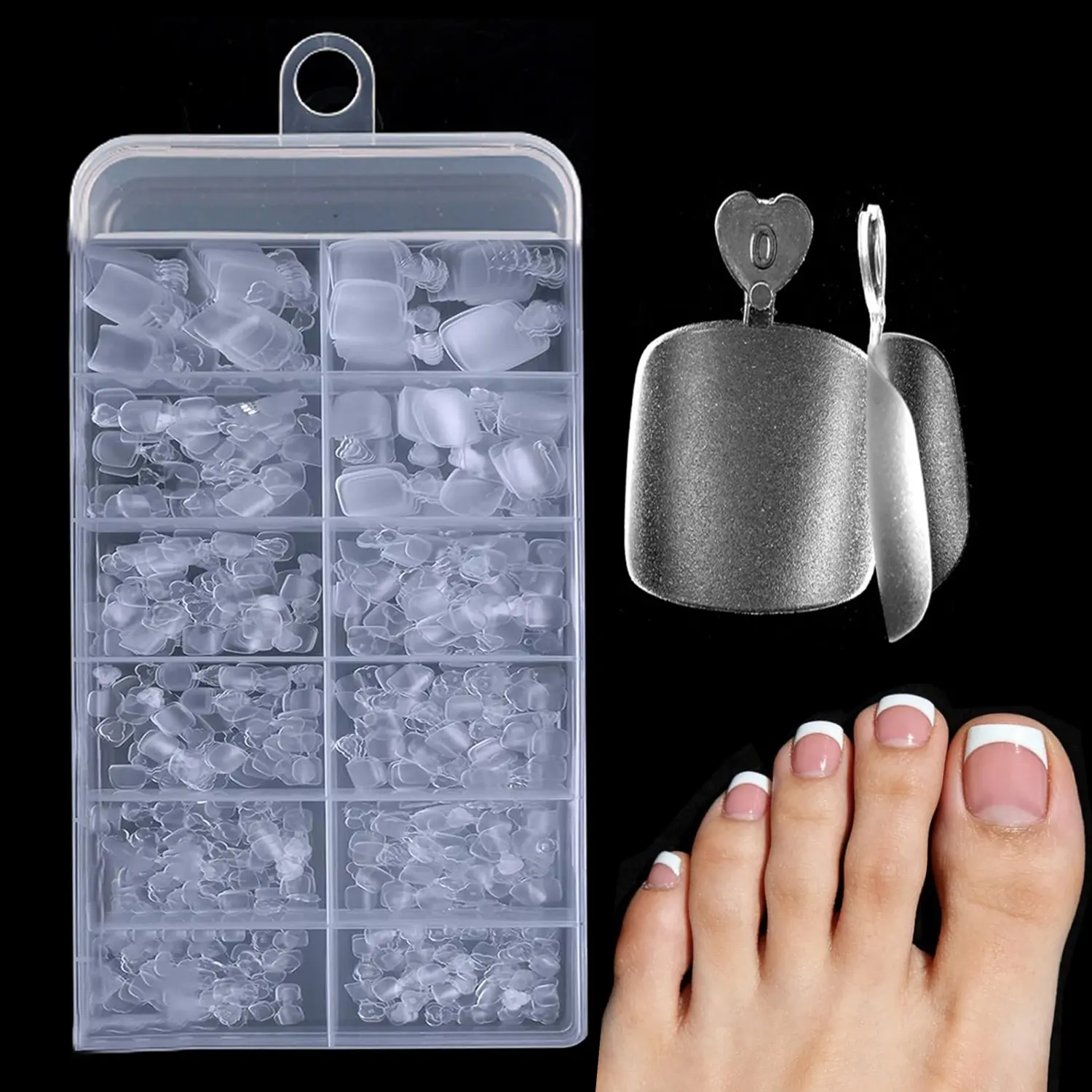 240 Pcs, upgraded design Toe Nail Tips Full Cover, Square Round Toe Nail Press Ons Clear Pre-shape Gel Double Matte Acrylic Fake Toenails Extensions Set DIY Home Nail Salon for Women, Nail Art Supplies, Nail Art Products, Diy Nails Art, 12 Sizes