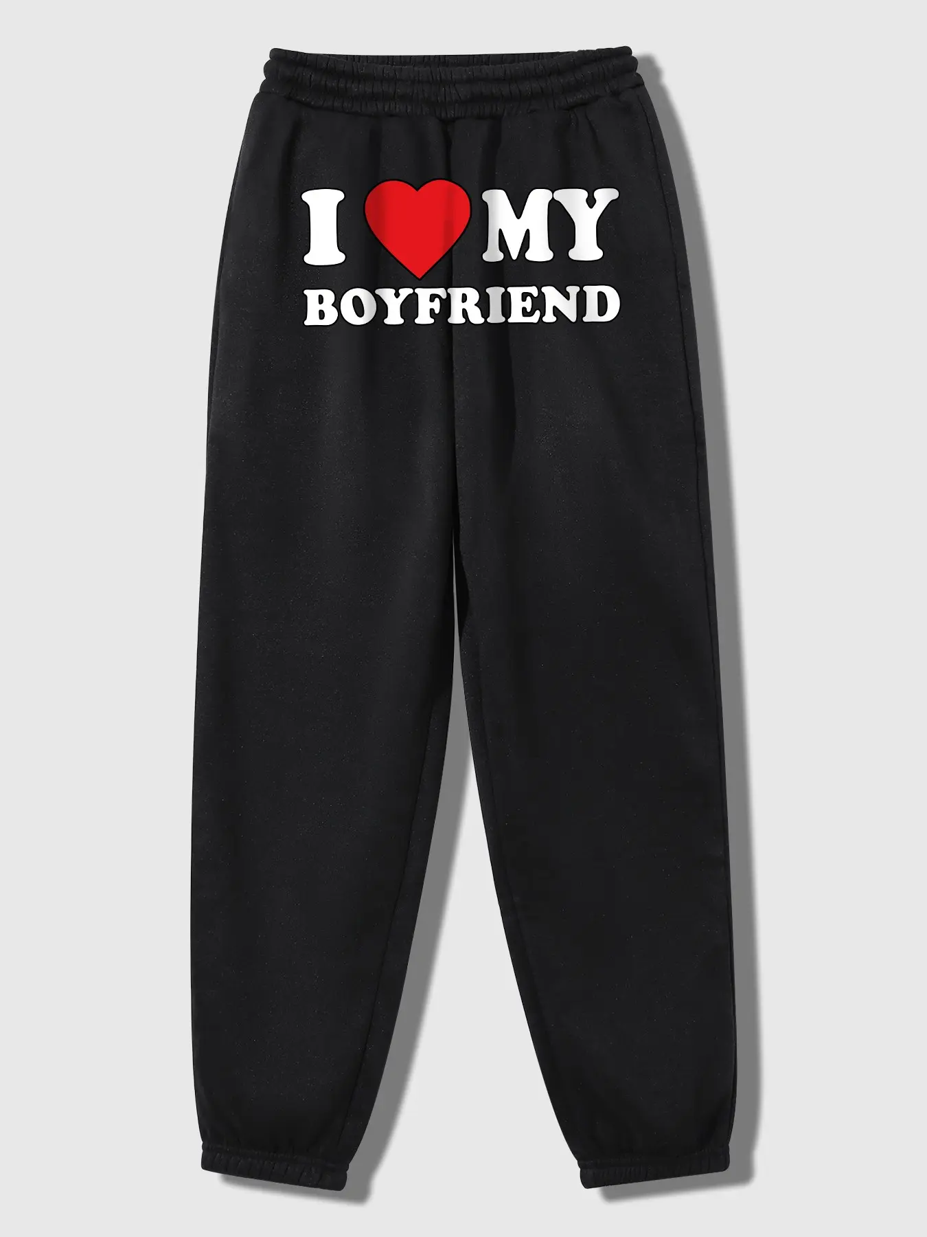 Drawstring Jogger Pants, Street Casual Style, Soft Skin-Friendly Fabric, I Love My Boyfriend Print, Spring & Fall Wear, Printed Sweatpants