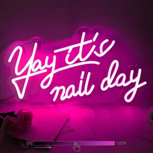 ROSNEK "Yay It’s Nail Day" Pink Neon Sign - Acrylic/Silicone USB-Powered LED Wall Light, Adjustable Brightness, LED Light Bedroom, Indoor Decor for Nail Salon Enthusiasts, Vanity Wall Art