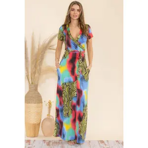 SAN149BR-P1 - Animal Faux Wrap Maxi Dress