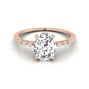Bezel Accent Solitaire Oval Engagement Ring Setting in 14K Rose Gold