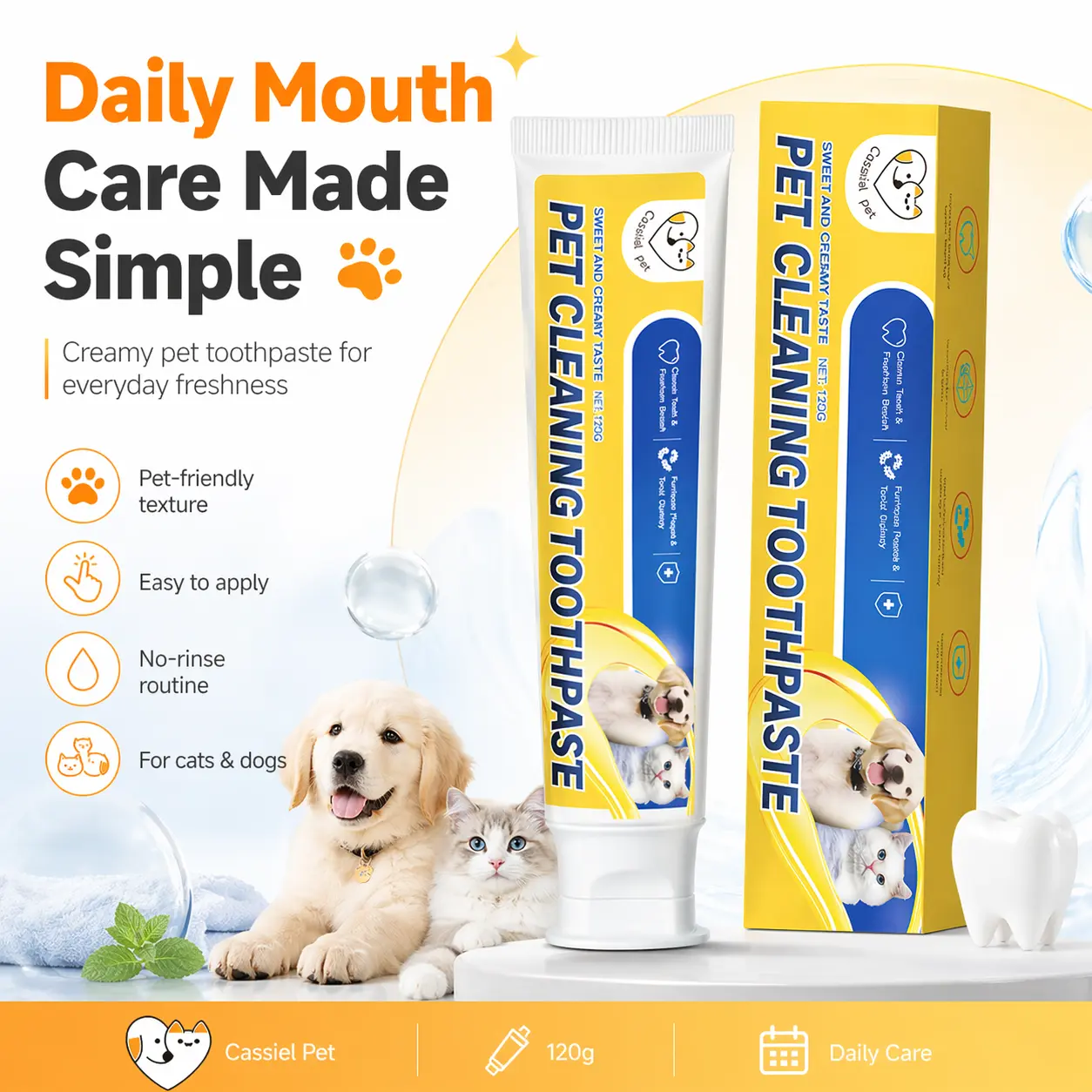 Cassiel Pet Probiotic Toothpaste for Dogs & Cats - Natural Oral Care, Pet Oral Care,Safe to Swallow, Fresh Breath, Daily Hygiene, Pet Dental Routine,Pet Teeth Clean#Summervibes #petlovers