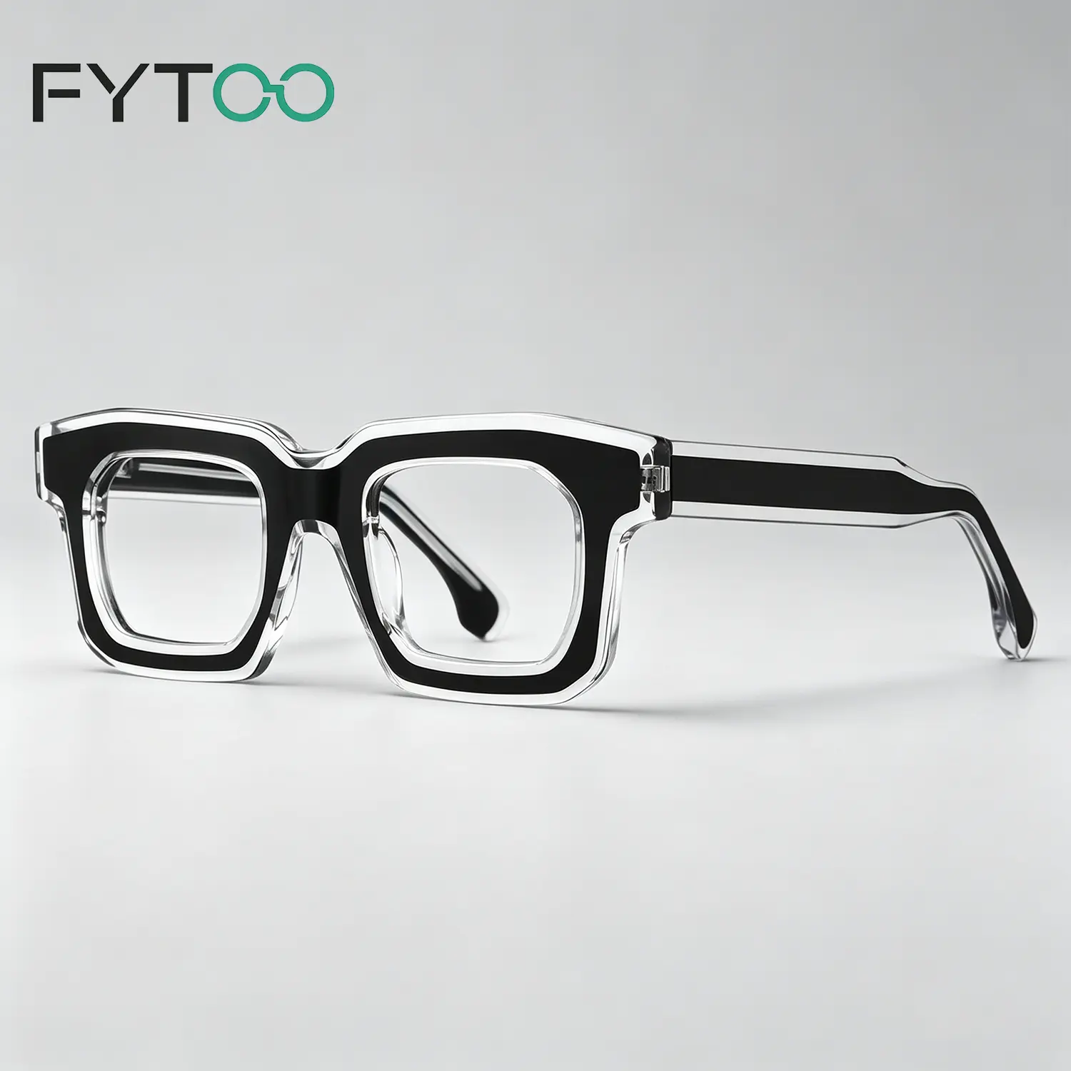 FYTOO Black Clear Layer Acetate Square Glasses Frame, Unisex Light Luxury Art Business Fashion Eyeglasses, Elegant All-Day Daily Wear Eyewear, Perfect Gift for Him & Her 590349-02