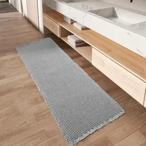 Solid Color Waffle Pattern Bath Mat, 1 Count Non-slip Soft Absorbent Bath Mat, Machine Washable Bathroom Runner Rug with Tassels for Bathroom Floor, Home Goods, Home Essentials, Bathroom Drying Doormat, Water Absorbent Mat
