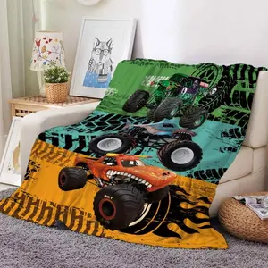Monster Truck Pattern Blanket, 1 Count Soft Comfortable Throw Blanket, Warm Napping Blanket for Home Office Travel Camping