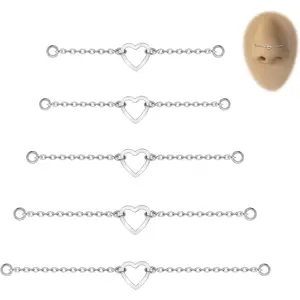 5PCS Nose Chain Surgical Steel Across Top Nose Piercing Jewelry Nostril Chain for Women Men Double Nose Piercing Nostril Bridge Jewelry, Black, Gold, Silver