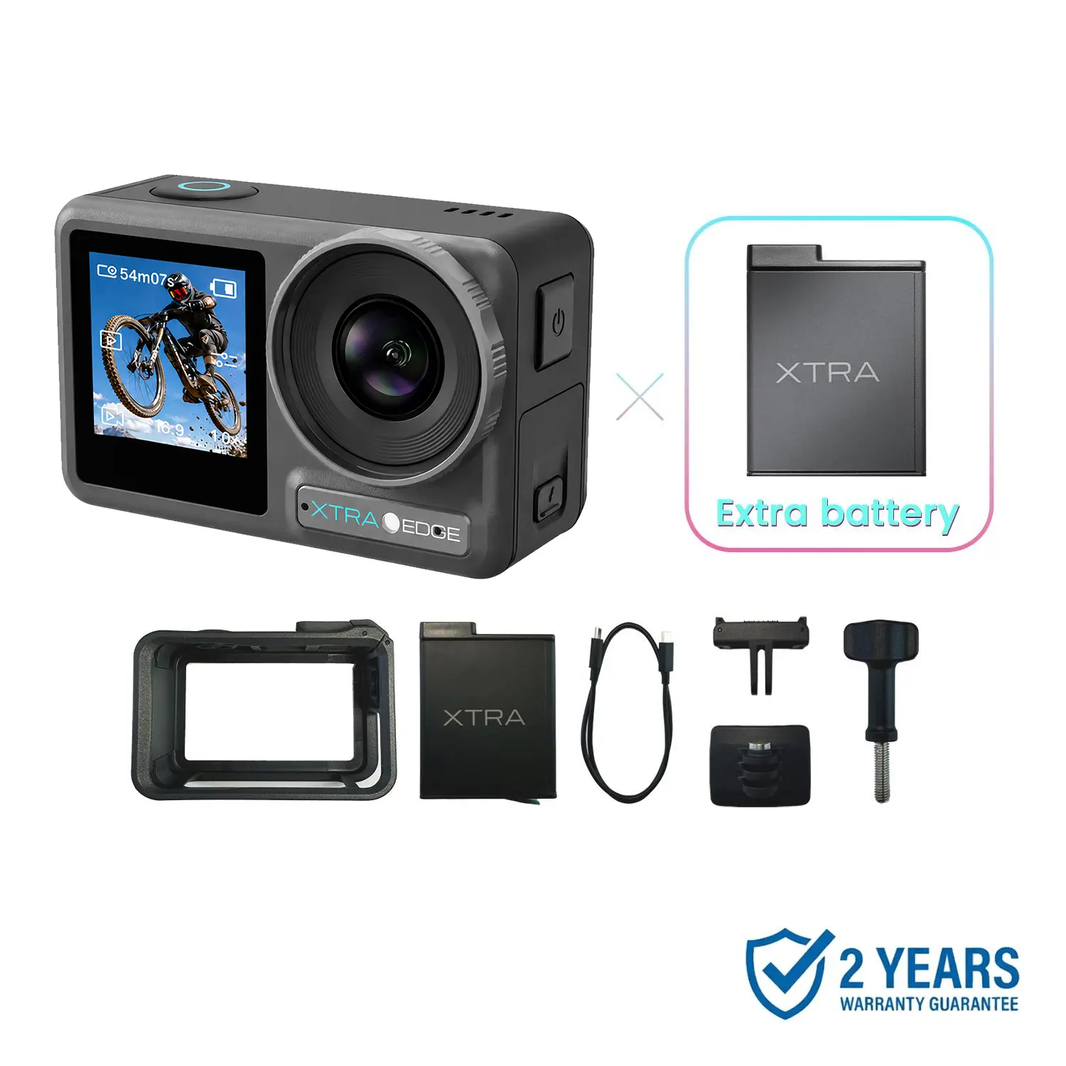 Xtra Edge Action Digital Camera for Adventure Photography, 1/1.3" Sensor, 4000p Cinematic Video, Hyper Stabilization, 52 Ft Waterproof, 3-Hour Built-In Battery, Universal Quick Mount, Vlogging Camera, Adventure Phot., Built-In Batt.