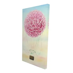 360 Stand Hot Air Balloon & Hydrangea Floral Nature Artwork, 24x48 in. Bedroom Blue Canvas Home Decor - Ideal Gift for Home Supplies Enthusiasts, Flower, Floral Botanical