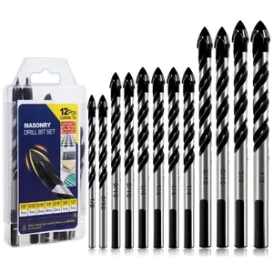 12-PCS Masonry Drill Bit Set & Concrete Drill Bit Set, 1/8 to 1/2 inch Professional Carbide Drill Bits Tip for Glass, Tile, Brick, Cement Concrete Plastic Wood etc. Masonry Drill Bits Set