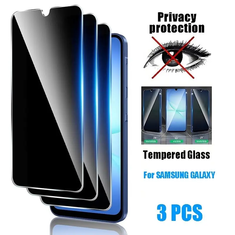 3 Pcs Privacy Screen Protector for Samsung Galaxy S25 FE/A14/A15/A16/A17/A24/A25/A26/A27/A34/A35/A36/A37/A51/A52/A52s/A53/A54/A55, 9H Durable Tempered Glass, Full Cover, Anti-Scratch, Easy Install