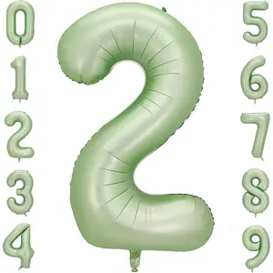 40 Inch Large Olive Green 2 Number Helium Foil Mylar Balloons for Boy Girl Baby Shower Birthday Jungle Party Decorations