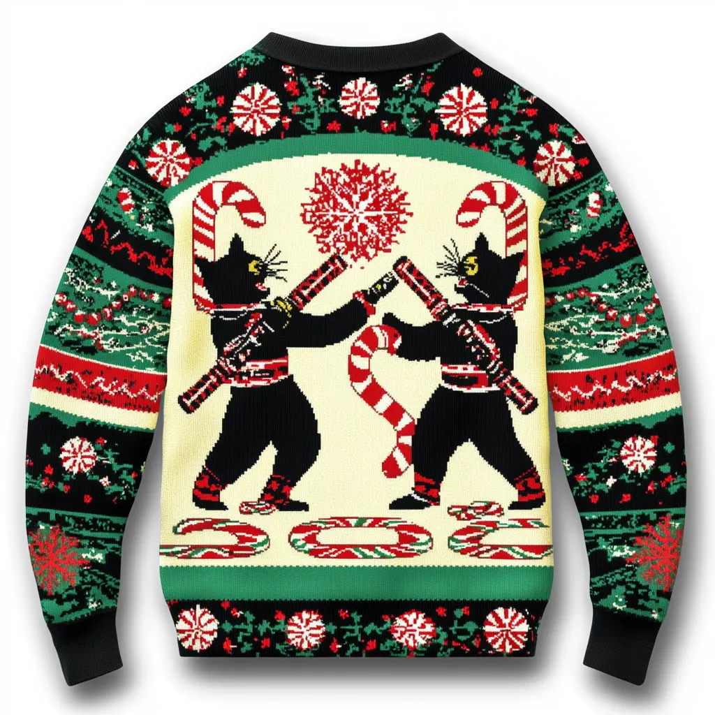 Get in the Holiday Spirit with Our Funny Cat Ninja Ugly Christmas Sweater - Perfect for Family Gatherings and Group Parties! Shop Now.