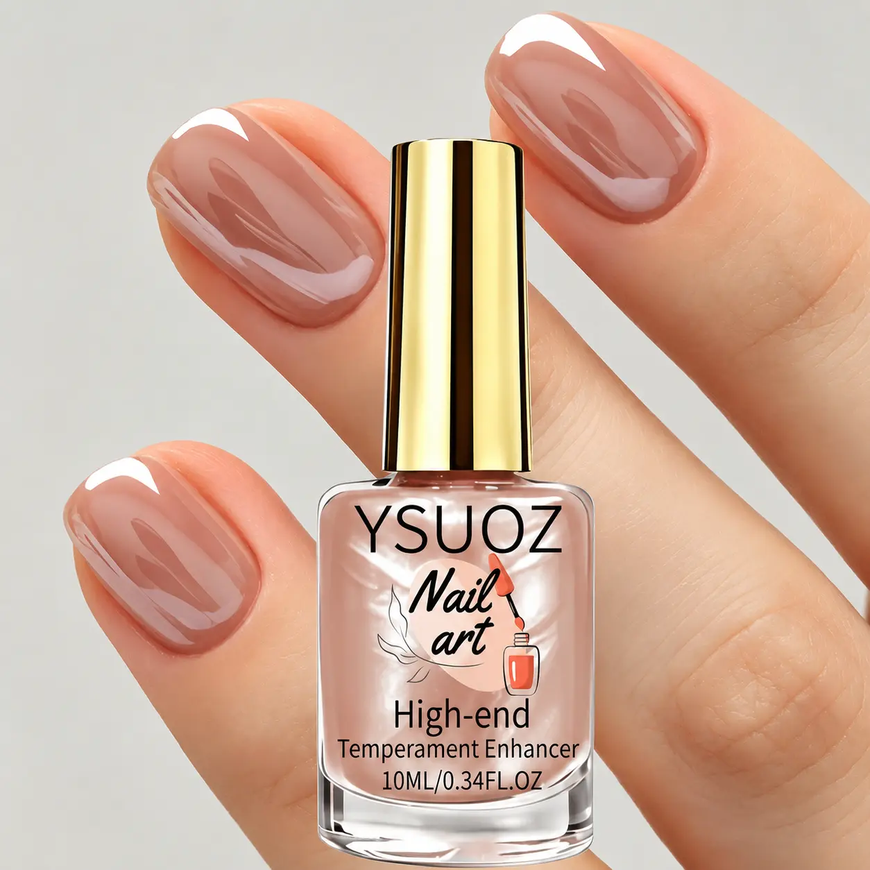 Summer Glass Bead Nude Nail Strengthener - 10ml Mirror-Clear Nude Glass Nail Hardener, No Lamp Required, Natural Quick-Dry Formula, Mirror-Like Natural Reflective Effect, Strengthens Nails, Long-Lasting Formula, High-Gloss Finish, Suitable for Weak Nails