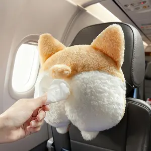 Cute Plush Corgi Vehicle Tissue Box - 1/2 Pcs, No-Adhesive Dashboard Holder, Easy Installation, Pet Lover Auto Tissue Dispenser (Sports & Outdoor Protective Gear Accessory)