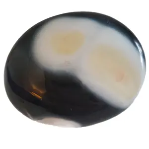 Orca Agate Crystal Palm Stone 3x2.5 Inches - Deep Blue Grey with White & Yellow Banding, Unique Formation, Grounding Crystals for Emotional Balance moss