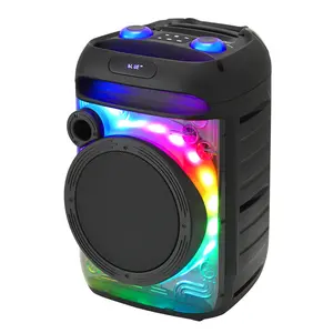8" Portable Wireless Party Speaker with Dual Microphones (Wireless & Wired), Rechargeable Bluetooth Karaoke Machine with Remote Control, Transparent Motion LED Light Audio Box