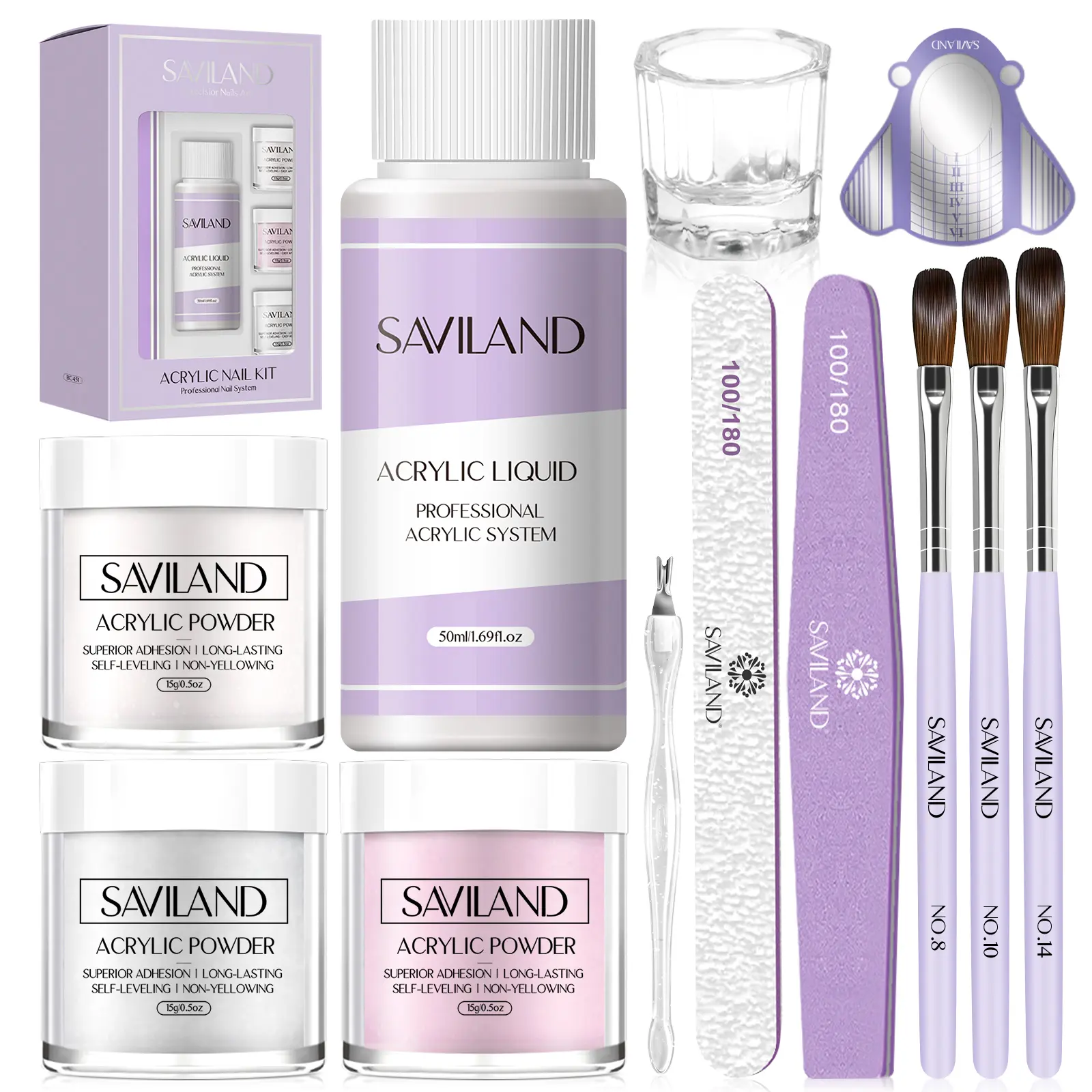Nail Art Kits for Beginner 15g Clear/White/Pink Acrylic Powder and Liquid Set with Acrylic Nail Brush Nail Forms Glass Dappen Dish Easy to Use Starter Acrylic Nail Kit for Home DIY Nail Art Nail Care