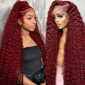 Burgundy Deep Wave Lace Front Wigs Human Hair 13x6 Wine Red Curly HD Lace Front Wig with Baby Hair 99j 180% Density for Women Natural Look
