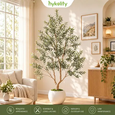 6FT-8FT Artificial Olive Tree with White Planter, Natural Trunk, Realistic Leaves & Lifelike Fruits, Aesthetic Home Decor Items for Entryway & Living Room, Kitchen Accessories