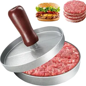 Non-Stick Burger Press Aluminum Alloy Burger Press with Wooden Handle Kitchen Tool Outdoor BBQ Press for Grilling Meat Prep Grill Pan BBQ Tools Silicone Oil-Containing Paper utensil Portable Kitchenware