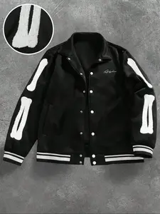 Mens Varsity Jacket Baseball Bomber Jacket Embroidered Long Sleeve Loose Knit Vintage Casual Streetwear Coats with Patchwork Hipster Utility Fleece Tops