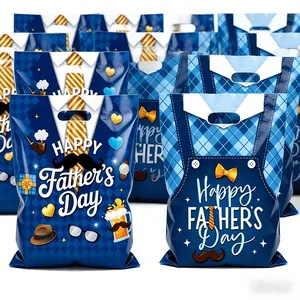 30pcs Fathers Day Gift Items In Bulk, Happy Father's Day Party Favor Bags, Plastic Treat Bags with Handles, Gentleman Themed Gift Bags, Father's Day Party Supplies