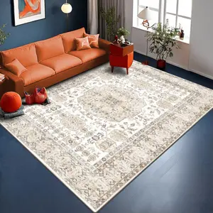 Velvet + Soft Comfort European Traditional Style Art Persian Pattern Printed Carpet, Home Decor Carpet, Living Room Large Carpet Sofa Cushion Door Mat Coffee Table Mat Bedroom Carpet Bedside Carpet