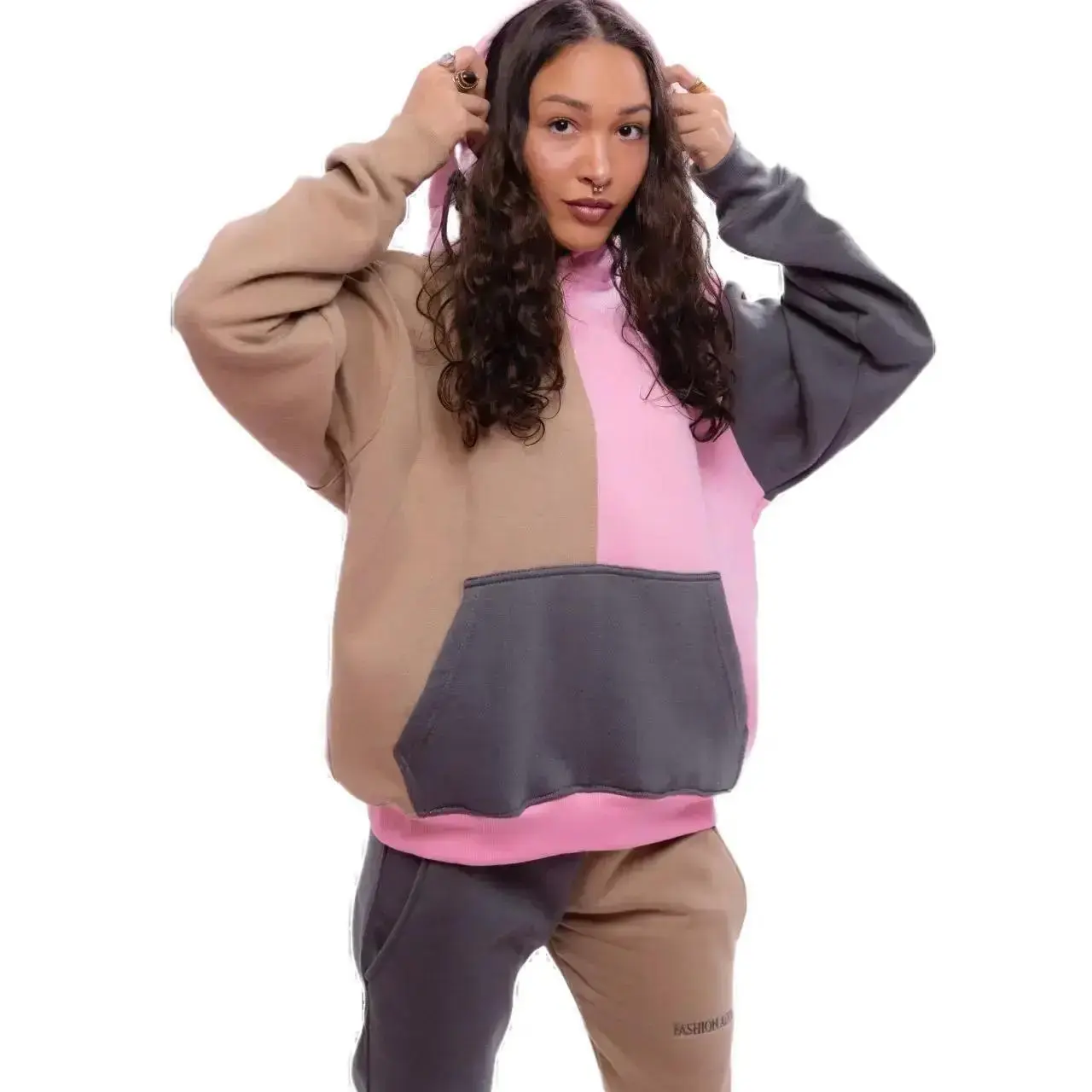 Fashion 3 Color Turtle Neck Fleece Jogger Suit 2 Piece Outfits Sweatsuit Crop Pullover Joggers Pants Tracksuit Set Comfort Fabric Soft Kangaroo Women Pocket Womenswear Hoodie Lady Ribbed